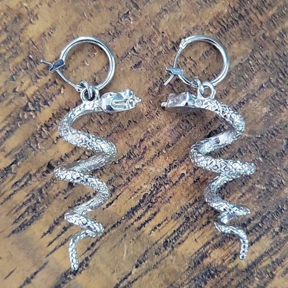 Silver Snake Dangle Earrings